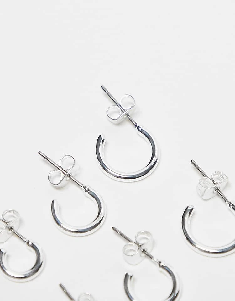 Pieces 3-pack Everyday Huggie And Hoop Earrings In Plated Sterling Silver For Women - Image 3