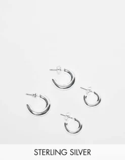 Pieces 2-pack Everyday Hoop Earrings In Plated Sterling Silver For Women