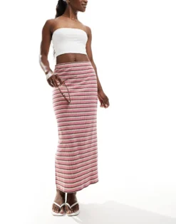 Pieces Ribbed Maxi Skirt In Stripe For Women Multi