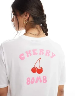 Pieces T-shirt With 'cherry Bomb' Print In White For Women