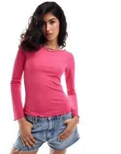Pieces Textured Bell Sleeved Top In Pink For Women