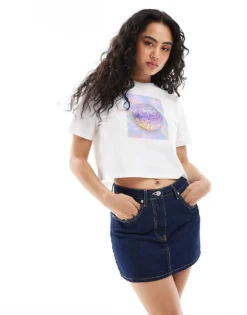 Pieces Concert Disco Ball Cropped T-shirt In White For Women
