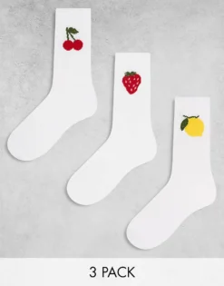 Pieces 3 Pack Fruit Print Socks In White For Women