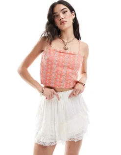 Pieces Broderie Tie Back Crop Cami Top In Coral For Women Peach