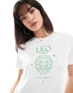 Pieces Zodiac T-shirt With ""Leo"" Print In White For Women