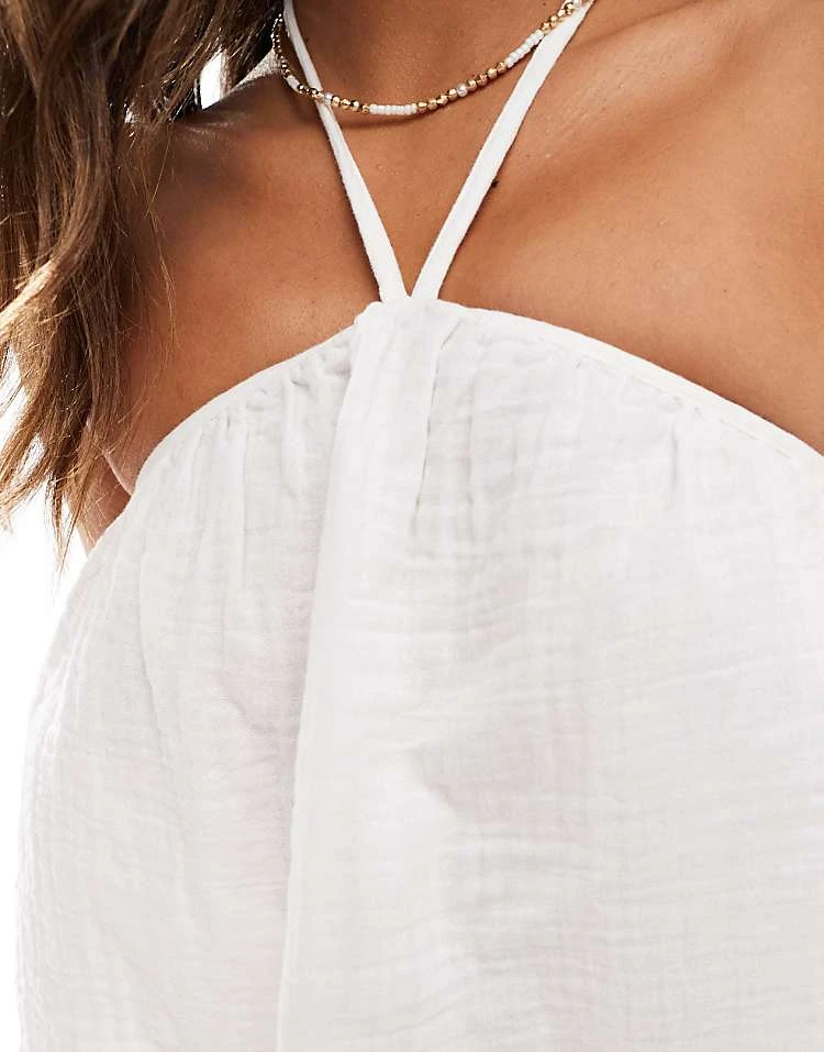 Pieces Textured Halterneck Smock Top In White For Women - Image 2
