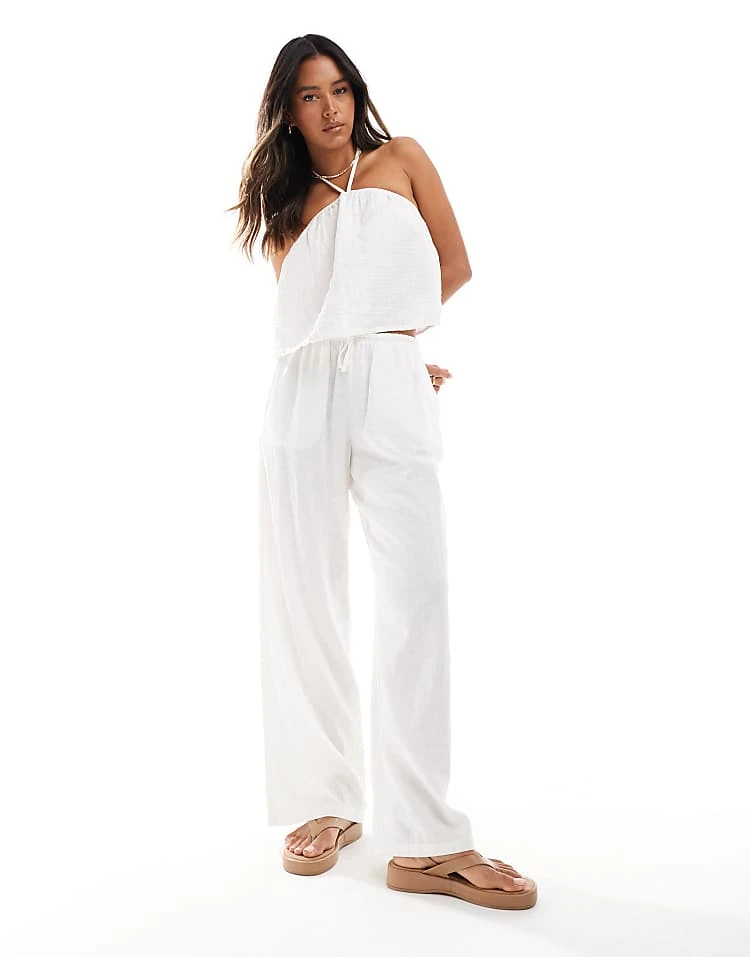 Pieces Textured Halterneck Smock Top In White For Women - Image 3