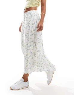 Pieces Button Front Midi Skirt In Garden Floral For Women White