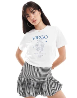Pieces Zodiac T-shirt With ""Virgo"" Print In White For Women