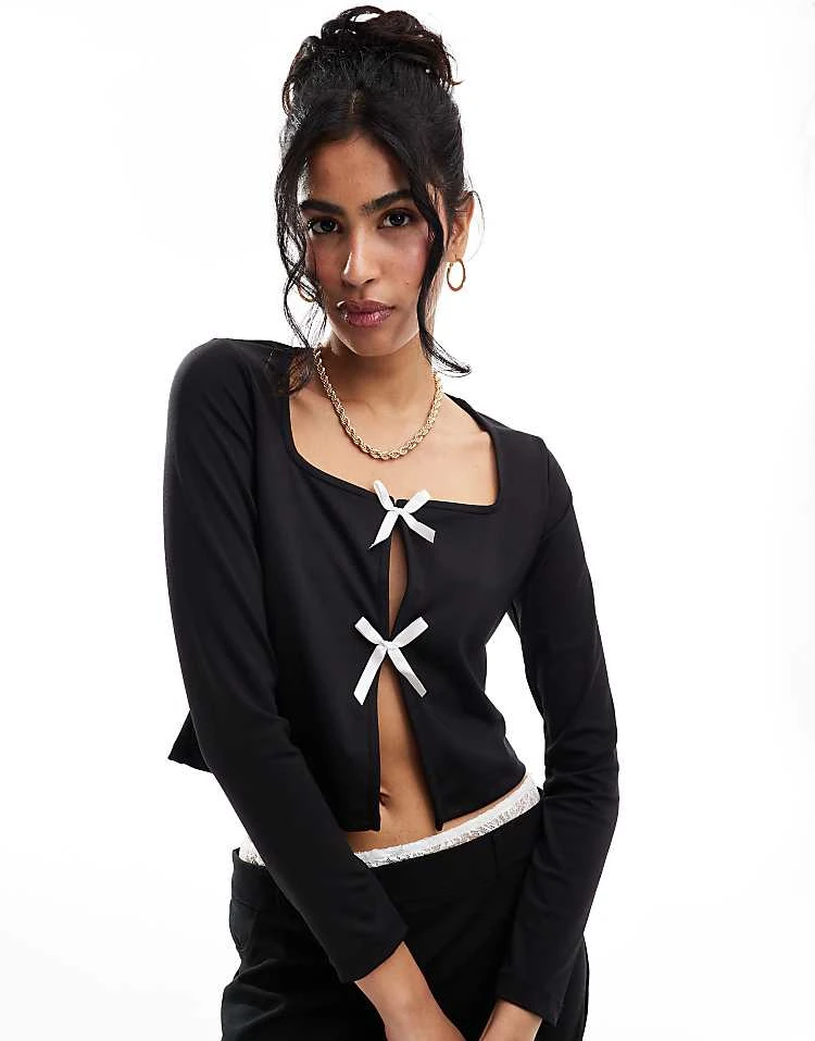 Pieces Mix & Match Slinky Long Sleeved Top & Mini Skirt & Front Cardigan With Pi - Image 3