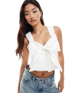 Pieces Bow Front Top In White For Women