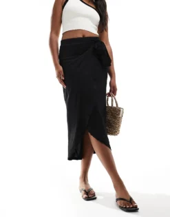 Pieces Wrap Midi Skirt In Black For Women