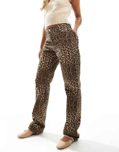 Pieces Straight Leg Jeans In Leopard Print For Women