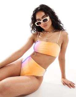 Pieces Ombre Bralette Bikini Top And High Waisted Bikini Bottom Co-ord In Blazin