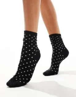 Pieces Glitter Polka Dot Socks In Black For Women