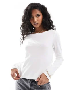 Pieces Boat Neck Long Sleeve Top In Cream For Women