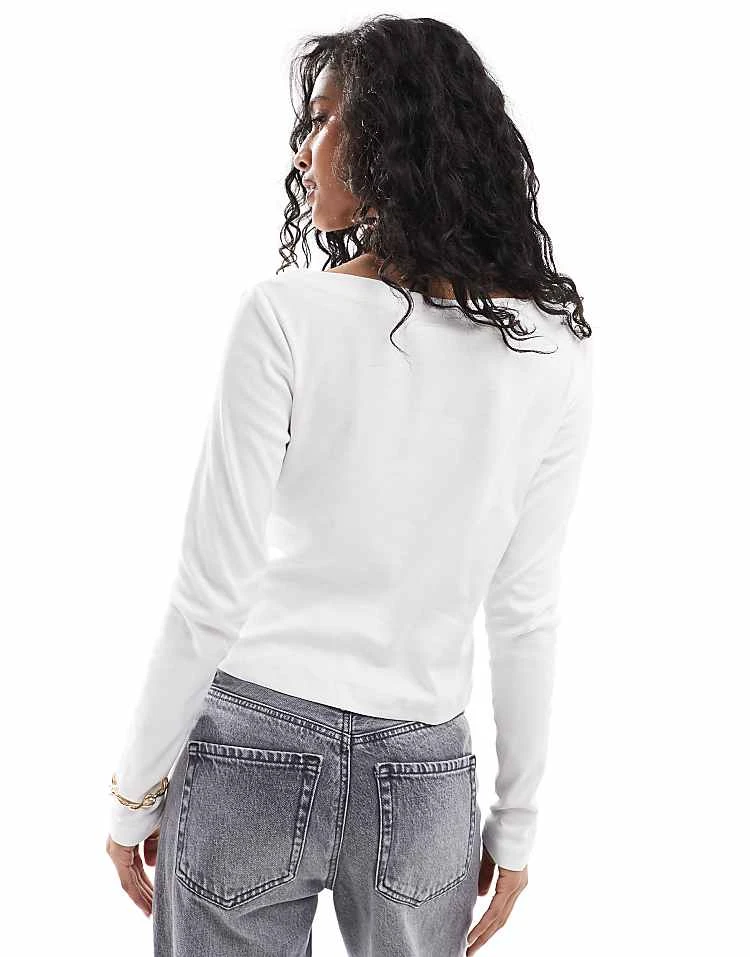 Pieces Boat Neck Long Sleeve Top In Cream For Women - Image 3