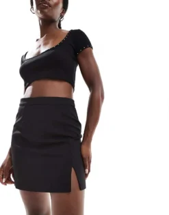Pieces Tailored Notch Front Mini Skirt In Black For Women