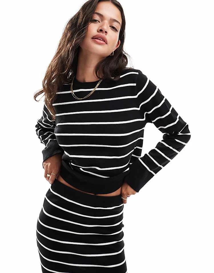 Pieces Fine Knit Jumper And Maxi Skirt Co-ord In Black Stripe - Image 3