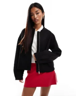 Pieces Cropped Bomber Jacket In Black For Women