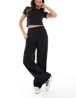 Pieces Wide Leg Trousers In Black For Women