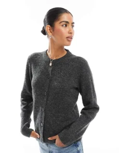 Pieces Knitted Cardigan In Dark Grey For Women