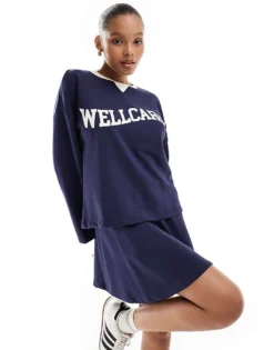 Pieces Wellness 'Wellcare' A-line Jersey Mini Skirt Co-ord In Navy Blue For Women Blye