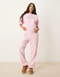 Pieces Wellness 'sports & Running Club' Cuffed Joggers Co-ord In Baby Pink For Women