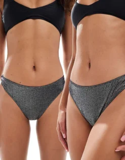 Pieces 2 Pack Glitter Thongs In Black For Women