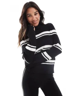 Pieces Striped Roll Neck Top In Black And White For Women Mono Stripe