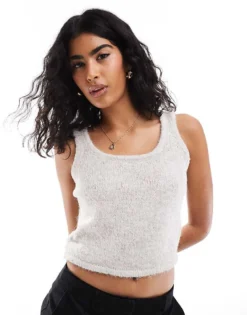 Pieces Knitted Tank Top Co-ord In Dove Grey For Women