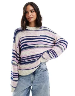 Pieces Premium Knitted Jumper In Multi Stripe For Women Birch