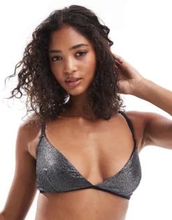 Pieces Glitter Bra In Black For Women