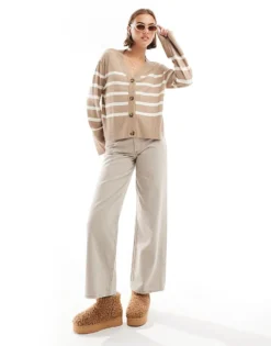 Pieces Cardigan In Beige And White Stripe For Women Beige Stripe