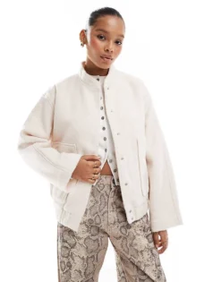 Pieces Bomber Jacket In Cream For Women