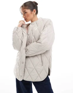 Pieces Quilted Lightweight Jacket In Grey For Women