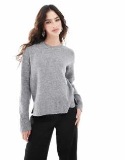 Pieces Round Neck Jumper In Grey For Women