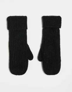 Pieces Pyron Knitted Mittens In Black For Women