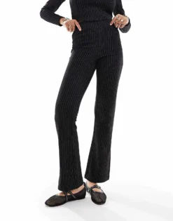 Pieces Flared Jersey High Waist Trouser Co-ord In Black Pinstripe For Women