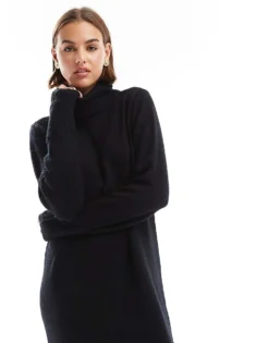Pieces Roll Neck Maxi Jumper Dress In Black For Women