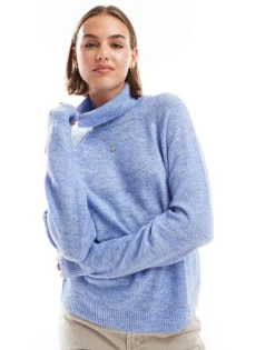 Pieces Roll Neck Jumper In Hydrangea Blue For Women