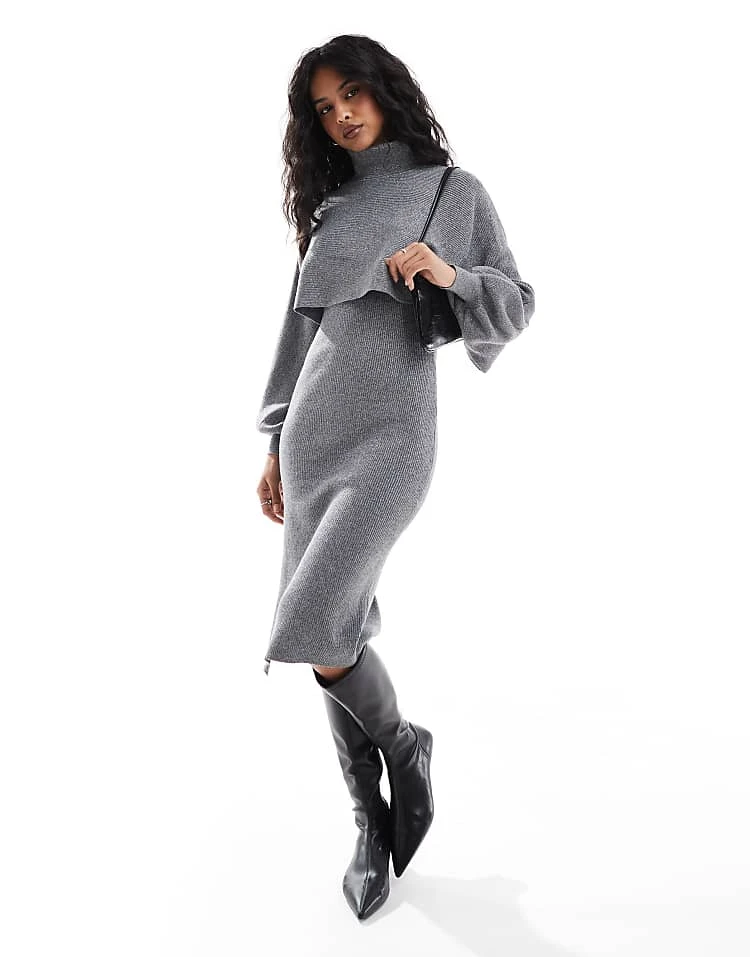 Pieces Knitted Midi Dress And Roll Neck Jumper Co-ord In Silver Glitter - Image 3
