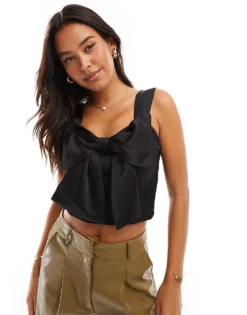 Pieces Bow Front Top In Black For Women