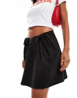 Pieces High Waisted Mini Skirt With Tie Side Detail In Black For Women