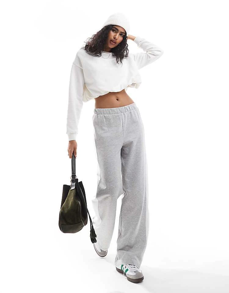 Pieces Bubble Hem Sweat And Wiide Leg Jogger Co-ord In Grey And Cream