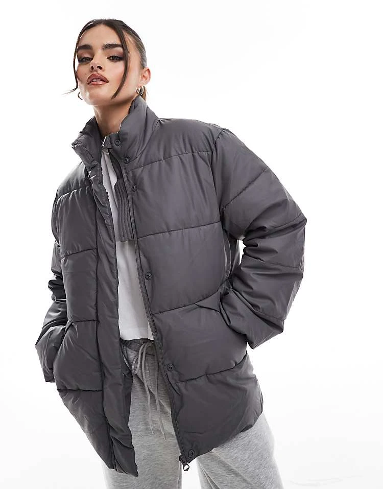 Pieces Padded Puffer Coat With High Neck In Grey For Women Magnet