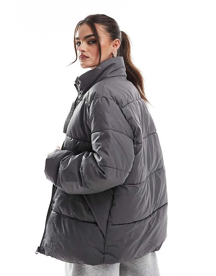 Pieces Padded Puffer Coat With High Neck In Grey For Women Magnet - Image 4