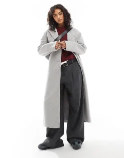 Pieces Oversized Tailored Maxi Coat In Grey For Women Light Grey
