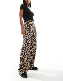 Pieces Regular Fit High Waisted Trouser In Leopard Print For Women Black Leo