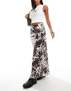 Pieces Slip Maxi Skirt In Cow Print For Women